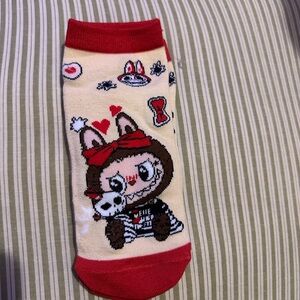 Adorable Character Socks with Red and Cream